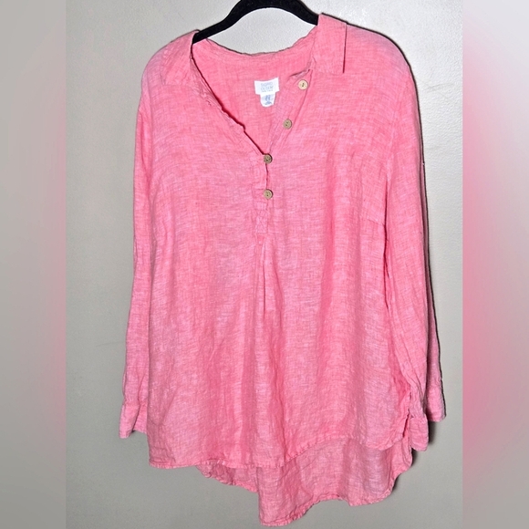 Sigrid Olsen 100% Linen Henley Tunic Elevated Minimalist Chic Basic, 1X - Picture 1 of 3
